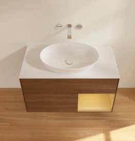 Тумба під раковину Villeroy & Boch Finion 100х50,1 см із підсвічуванням МДФ шпон волоського горіха/скло біле матове FA21HFGN