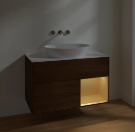 Тумба під раковину Villeroy & Boch Finion 100х50,1 см із підсвічуванням МДФ шпон волоського горіха/скло біле матове FA21HFGN