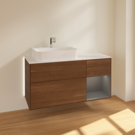 Тумба під раковину Villeroy & Boch Finion 120х50,1 см із підсвічуванням МДФ шпон волоського горіха/скло біле матове G151GKGN