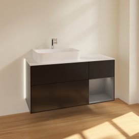 Тумба под раковину Villeroy & Boch Finion 120х50,1 см с подсветкой МДФ черный матовый лак/стекло белое матовое G151GKPD