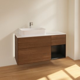 Тумба под раковину Villeroy & Boch Finion 120х50 ,1 см с подсветкой МДФ шпон грецкого ореха/стекло белое матовое G151PDGN