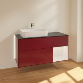 Тумба під раковину Villeroy & Boch Finion 120х50,1 см із підсвічуванням МДФ півонія матовий лак/скло чорне матове G152GFHB