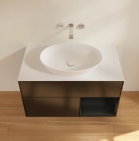 Тумба під раковину Villeroy & Boch Finion 100х50,1 см із підсвічуванням МДФ чорний матовий лак/скло біле матове FA21PDPD