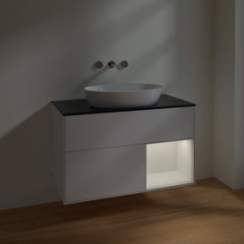 Тумба під раковину Villeroy & Boch Finion 100х50,1 см з підсвічуванням МДФ білий глянцевий лак/скло чорне матове FA22GFGF