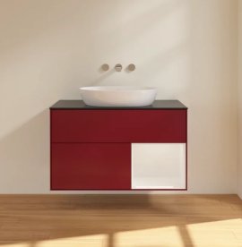 Тумба под раковину Villeroy & Boch Finion 100х50,1 см с подсветкой МДФ пион матовый лак/стекло черное матовое FA22GFHB