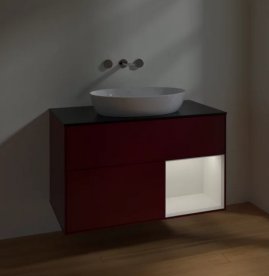 Тумба под раковину Villeroy & Boch Finion 100х50,1 см с подсветкой МДФ пион матовый лак/стекло черное матовое FA22GFHB