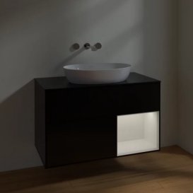 Тумба під раковину Villeroy & Boch Finion 100х50,1 см із підсвічуванням МДФ чорний матовий лак/скло чорне матове FA22GFPD