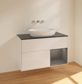 Тумба під раковину Villeroy & Boch Finion 100х50,1 см із підсвічуванням МДФ білий матовий лак/скло чорне матове FA22GKMT