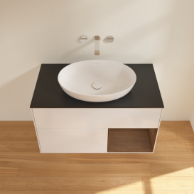 Тумба під раковину Villeroy & Boch Finion 100х50,1 см з підсвічуванням МДФ білий глянцевий лак/скло чорне матове FA22GNGF