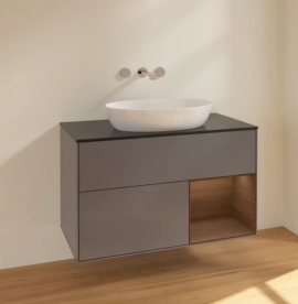 Тумба под раковину Villeroy & Boch Finion 100х50,1 см с подсветкой МДФ антрацит матовый лак/стекло черное матовое FA22GNGK