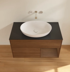 Тумба под раковину Villeroy & Boch Finion 100х50,1 см с подсветкой МДФ шпон грецкого ореха/стекло черное матовое FA22GNGN