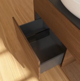 Тумба під раковину Villeroy & Boch Finion 100х50,1 см з підсвічуванням МДФ шпон волоського горіха/скло чорне матове FA22GNGN