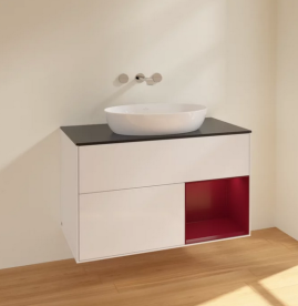 Тумба под раковину Villeroy & Boch Finion 100х50,1 см с подсветкой МДФ белый матовый лак/стекло черное матовое FA22HBMT