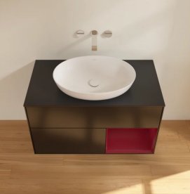 Тумба под раковину Villeroy & Boch Finion 100х50,1 см с подсветкой МДФ черный матовый лак/стекло черное матовое FA22HBPD