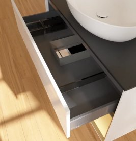 Тумба под раковину Villeroy & Boch Finion 100х50,1 см с подсветкой МДФ глянцевый белый лак/стекло черное матовое FA22HFGF