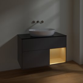 Тумба під раковину Villeroy & Boch Finion 100х50,1 см із підсвічуванням МДФ антрацит матовий лак/скло чорне матове FA22HFGK