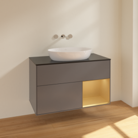 Тумба під раковину Villeroy & Boch Finion 100х50,1 см із підсвічуванням МДФ антрацит матовий лак/скло чорне матове FA22HFGK