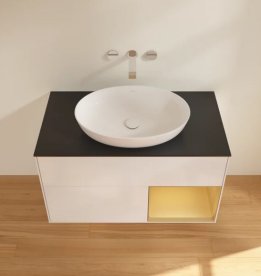 Тумба под раковину Villeroy & Boch Finion 100х50,1 см с подсветкой МДФ белый матовый лак/стекло черное матовое FA22HFMT