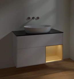 Тумба под раковину Villeroy & Boch Finion 100х50,1 см с подсветкой МДФ белый матовый лак/стекло черное матовое FA22HFMT