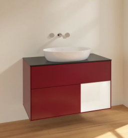 Тумба под раковину Villeroy & Boch Finion 100х50,1 см с подсветкой МДФ пион матовый лак/стекло черное матовое FA22MTHB