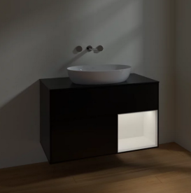Тумба під раковину Villeroy & Boch Finion 100х50,1 см із підсвічуванням МДФ чорний матовий лак/скло чорне матове FA22MTPD