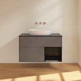 Тумба під раковину Villeroy & Boch Finion 100х50,1 см із підсвічуванням МДФ антрацит матовий лак/скло чорне матове FA22PDGK