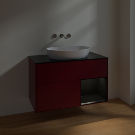 Тумба під раковину Villeroy & Boch Finion 100х50,1 см з підсвічуванням МДФ півонія матовий лак/скло чорне матове FA22PDHB