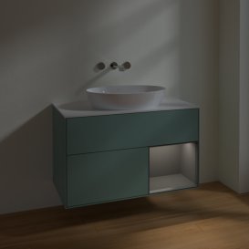 Тумба під раковину Villeroy & Boch Finion 100х50,1 см із підсвічуванням МДФ оливковий матовий лак/скло біле матове FA21GKGM