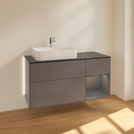 Тумба під раковину Villeroy & Boch Finion 120х50,1 см із підсвічуванням МДФ антрацит матовий лак/скло чорне матове G152GKGK