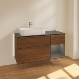 Тумба под раковину Villeroy & Boch Finion 120х50 ,1 см с подсветкой МДФ шпон грецкого ореха/стекло черное матовое G152GKGN