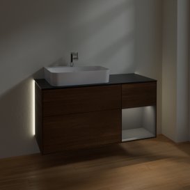 Тумба под раковину Villeroy & Boch Finion 120х50 ,1 см с подсветкой МДФ шпон грецкого ореха/стекло черное матовое G152GKGN