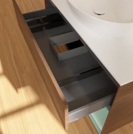 Тумба під раковину Villeroy & Boch Finion 100х50,1 см із підсвічуванням МДФ шпон волоського горіха/скло біле матове FA21GMGN