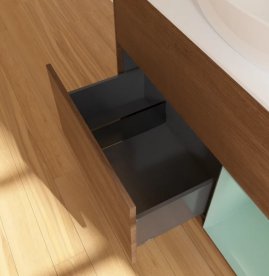 Тумба під раковину Villeroy & Boch Finion 100х50,1 см із підсвічуванням МДФ шпон волоського горіха/скло біле матове FA21GMGN