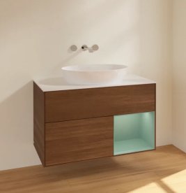 Тумба під раковину Villeroy & Boch Finion 100х50,1 см із підсвічуванням МДФ шпон волоського горіха/скло біле матове FA21GMGN