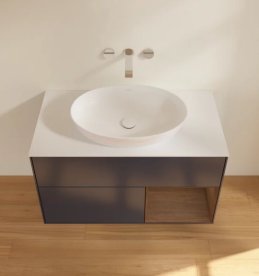 Тумба под раковину Villeroy & Boch Finion 100х50,1 см с подсветкой МДФ темно-синий матовый лак/стекло белое матовое FA21GNHG