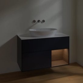 Тумба под раковину Villeroy & Boch Finion 100х50,1 см с подсветкой МДФ темно-синий матовый лак/стекло белое матовое FA21GNHG