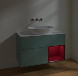 Тумба під раковину Villeroy & Boch Finion 100х50,1 см із підсвічуванням МДФ оливковий матовий лак/скло біле матове FA21HBGM