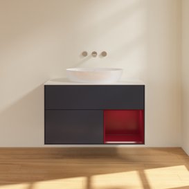 Тумба під раковину Villeroy & Boch Finion 100х50,1 см із підсвічуванням МДФ темно-синій матовий лак/скло біле матове FA21HBHG