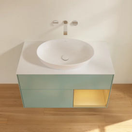 Тумба під раковину Villeroy & Boch Finion 100х50,1 см із підсвічуванням МДФ оливковий матовий лак/скло біле матове FA21HFGM