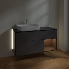 Тумба под раковину Villeroy & Boch Finion 120х50,1 см с подсветкой МДФ антрацит матовый лак/стекло черное матовое G152GNGK