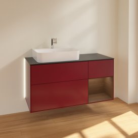 Тумба під раковину Villeroy & Boch Finion 120х50,1 см із підсвічуванням МДФ півонія матовий лак/скло чорне матове G152GNHB