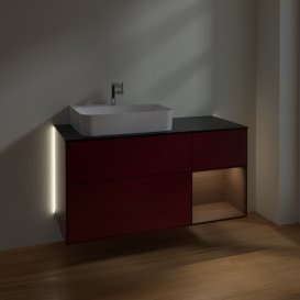 Тумба під раковину Villeroy & Boch Finion 120х50,1 см із підсвічуванням МДФ півонія матовий лак/скло чорне матове G152GNHB