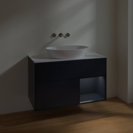 Тумба под раковину Villeroy & Boch Finion 100х50,1 см с подсветкой МДФ темно-синий матовый лак/стекло белое матовое FA21HGHG