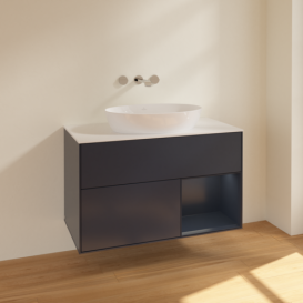 Тумба под раковину Villeroy & Boch Finion 100х50,1 см с подсветкой МДФ темно-синий матовый лак/стекло белое матовое FA21HGHG