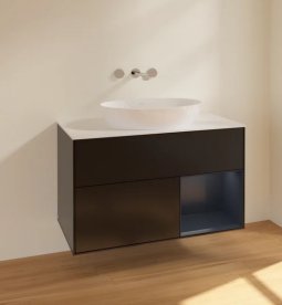 Тумба под раковину Villeroy & Boch Finion 100х50,1 см с подсветкой МДФ черный матовый лак/стекло белое матовое FA21HGPD
