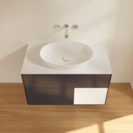 Тумба під раковину Villeroy & Boch Finion 100х50,1 см із підсвічуванням МДФ темно-синій матовий лак/скло біле матове FA21MTHG