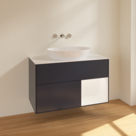 Тумба під раковину Villeroy & Boch Finion 100х50,1 см із підсвічуванням МДФ темно-синій матовий лак/скло біле матове FA21MTHG