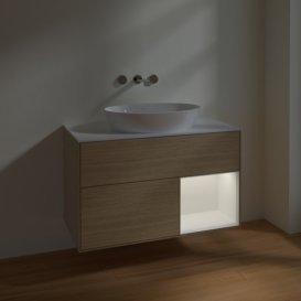 Тумба под раковину Villeroy & Boch Finion 100х50,1 см с подсветкой МДФ шпон дуба/стекло белое матовое FA21MTPC