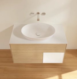 Тумба под раковину Villeroy & Boch Finion 100х50,1 см с подсветкой МДФ шпон дуба/стекло белое матовое FA21MTPC