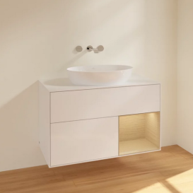 Тумба під раковину Villeroy & Boch Finion 100х50,1 см з підсвіткою МДФ білий глянцевий лак/скло біле матове FA21PCGF